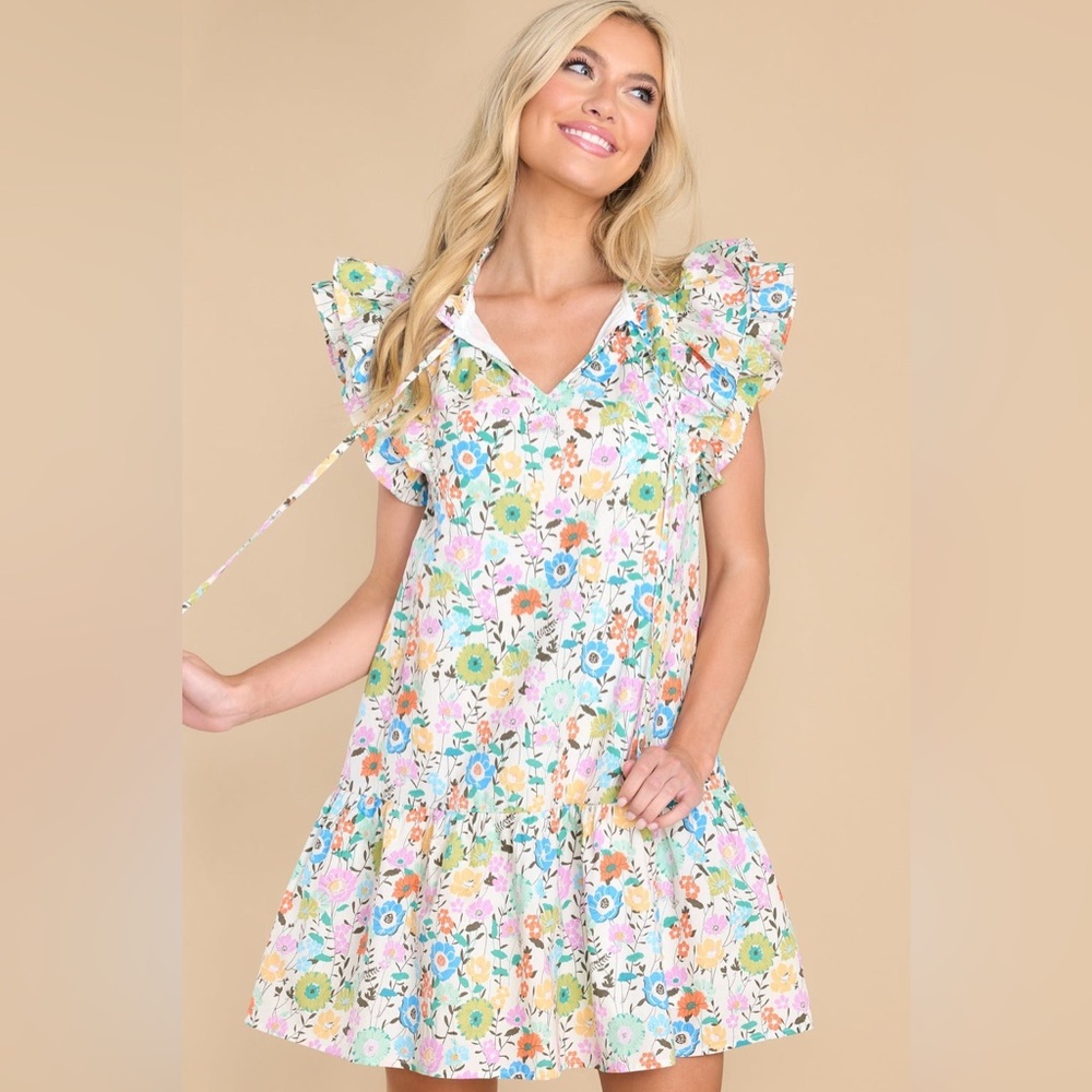 ENTRO New With Tags boutique floral ruffle tiered mini dress Easter summer Large